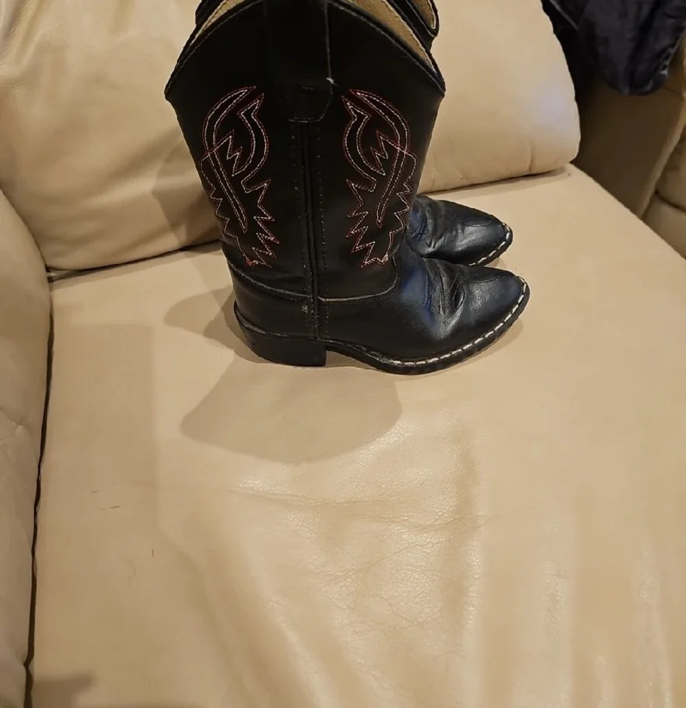 Old West Black Western Cowboy Boots with Red Stitching